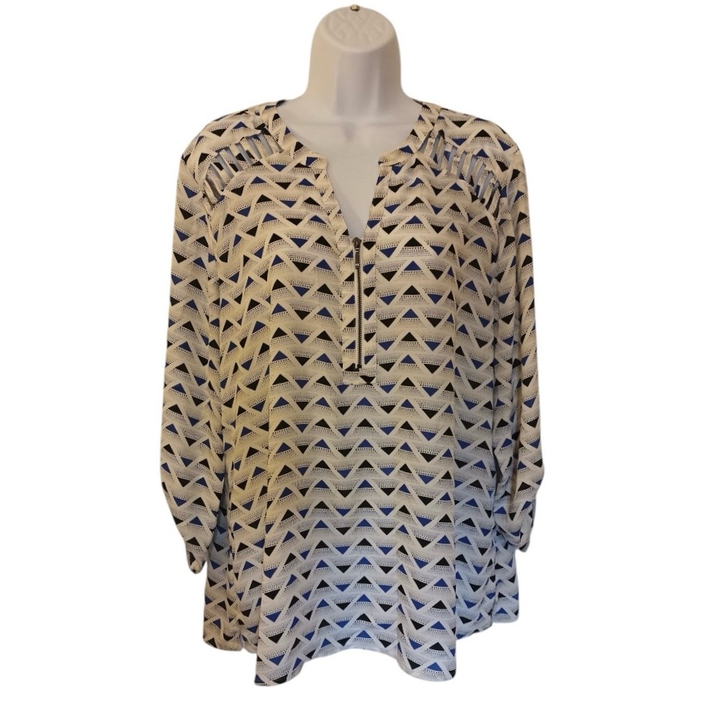 Maurices Navy and White Geometric Patterned Blouse Size XL